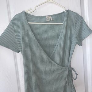 Paper Crane Sage Green Waffle Wrap Top